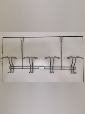 Samsonite - Over Door 4 Hooks Towels Robes Chrome Hanger Rack Organizer